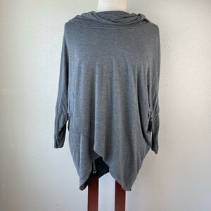 Kim & Cami Gray Cowl Neck Tunic Top Size L EUC